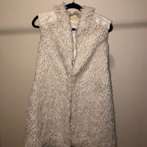 Anthropologie Ecru Shearling Vest with Embroidery